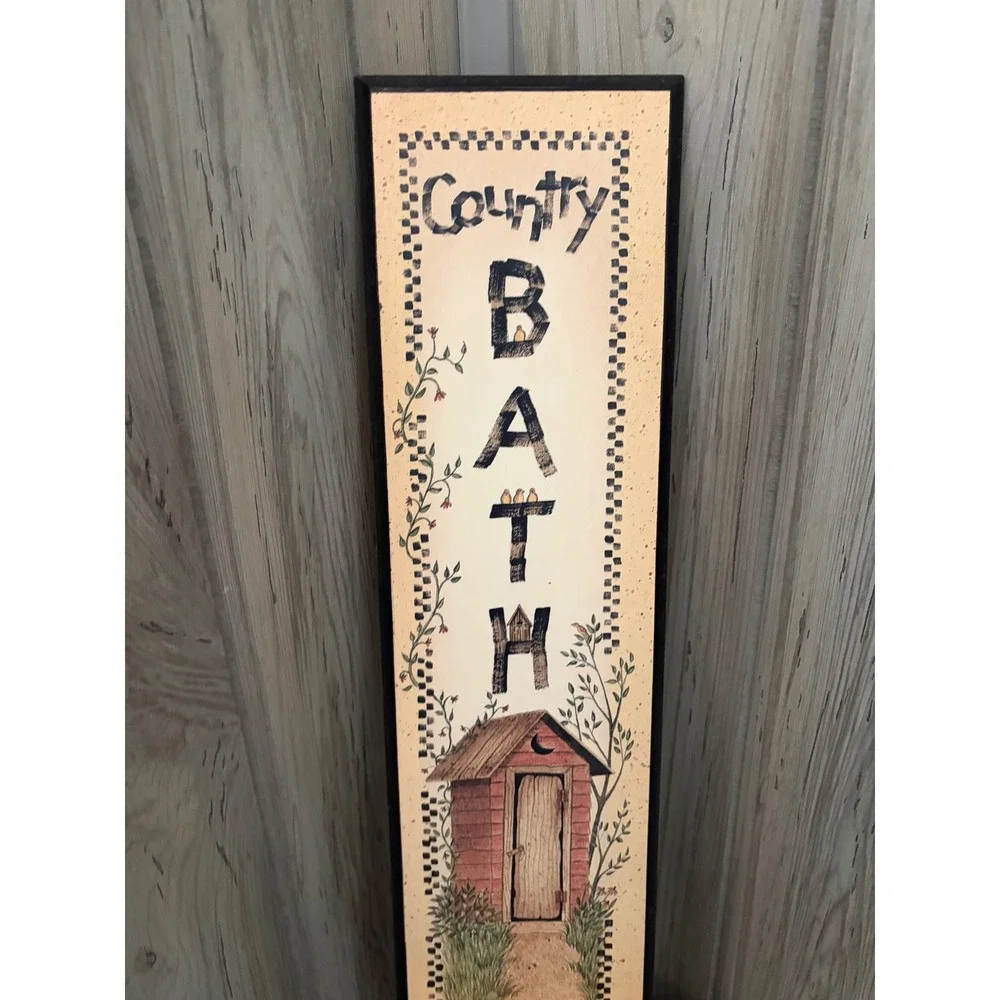 Rustic Country Bath Outhouse Wooden Wall Art Plaque Farmhouse Decor 20x5